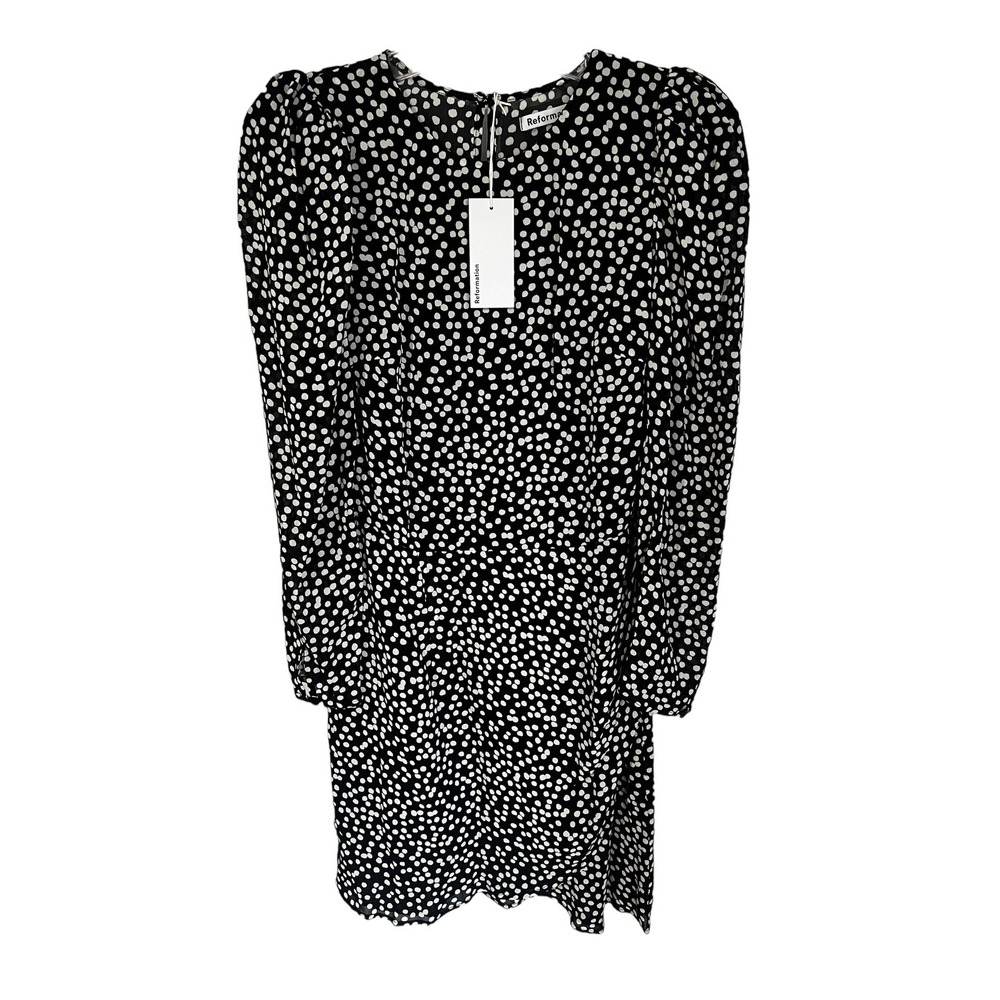NWT Reformation Juni Floral Long Puff Sleeve Mini Floral Dress Emilia Black 8